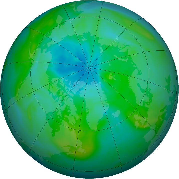 Arctic ozone map for 20 August 2007